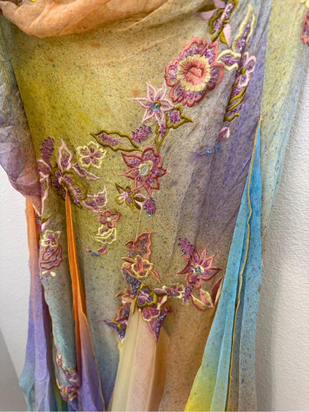 Vintage 100% Silk Dress Vintage Rainbow Dress Prom Vintage Beaded Dress - Picture 8 of 16